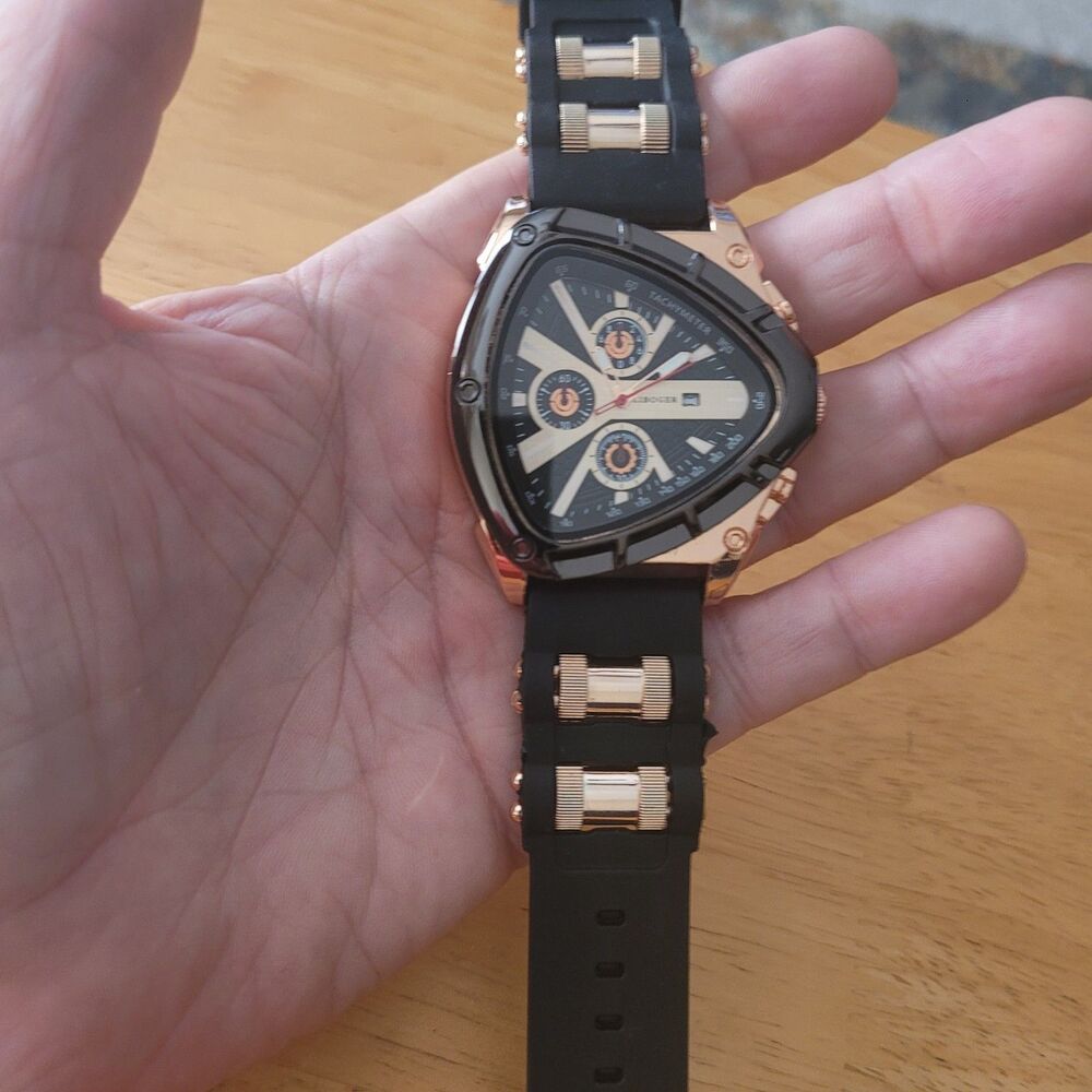 Liboger Men’s Quartz Watch Black Rose Gold Tone Silicone Band Large Dial